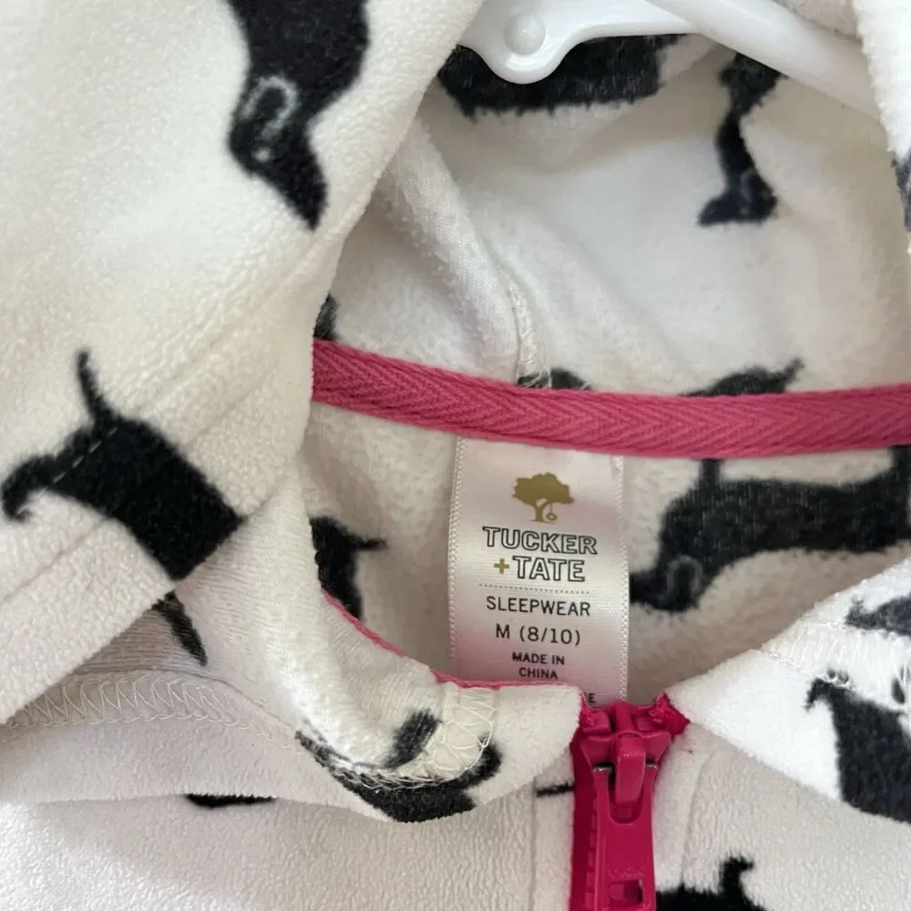 Tucker + Tate Dachshund Dog Fleece One Piece Hooded Pajamas Girls Size M 8-10
